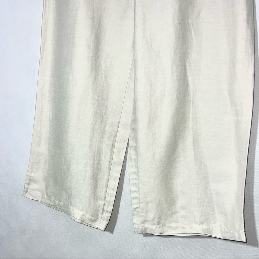 Eileen Fisher Ivory Linen Silk Woman Cropped Pants Size Large Side Zip Wide Leg - Picture 5 of 14